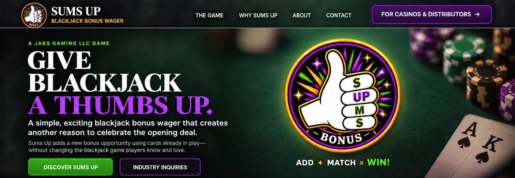 Sums Up homepage: Give Blackjack a Thumbs Up